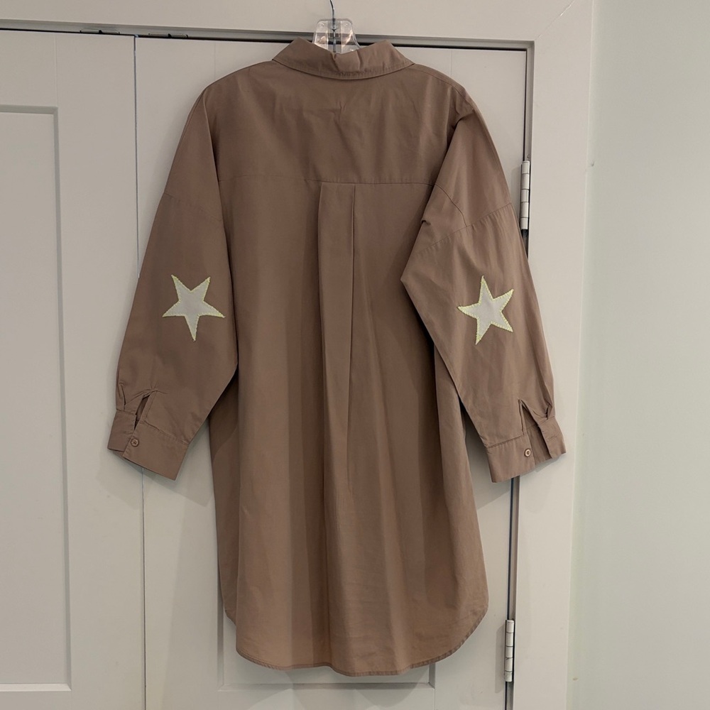 Caryn Lawn Star Preppy Dress - khaki with white stars on elbow - one size